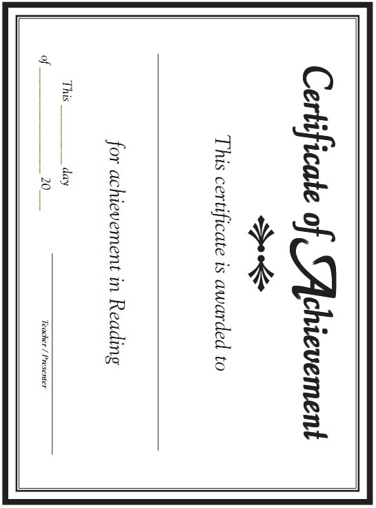 Certificate of Achievement - This certificate is awarded to blank for achievement in Reading