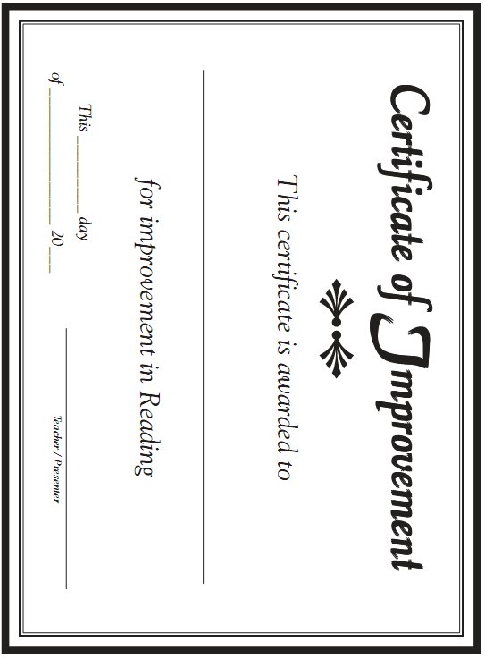 Certificate of Achievement - This certificate is awarded to blank for achievement in Reading