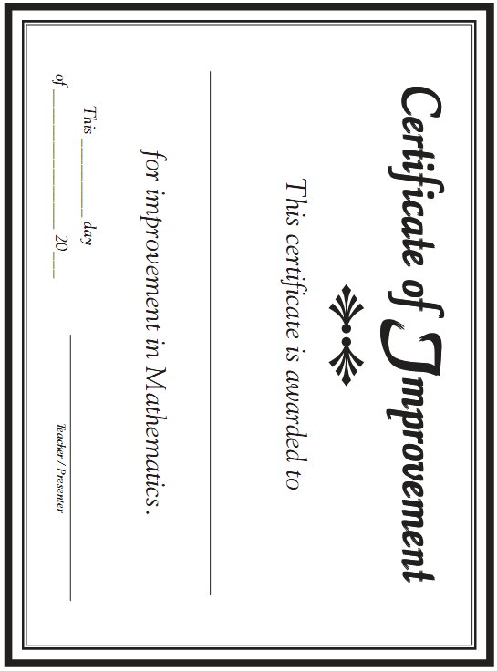 Certificate of Achievement - This certificate is awarded to blank for achievement in Mathematics