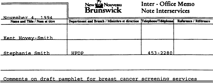graphic of memo header to Kent Hovey-Smith from Stephanie Smith