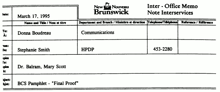 graphic of office memo header from Stephanic Smith to Donna Boudreau