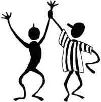 A drawing of a coach raising the hand of a winner