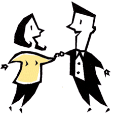 Cartoon couple holding hands