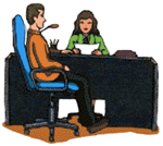 Drawing of a woman talking to a man
