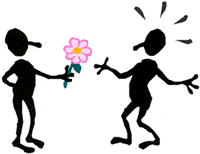 Character giving another character a flower