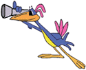 A cartoon road runner looking