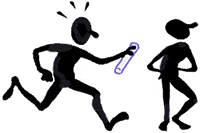 Character giving a document to another character