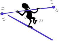 Character balancing on a rope