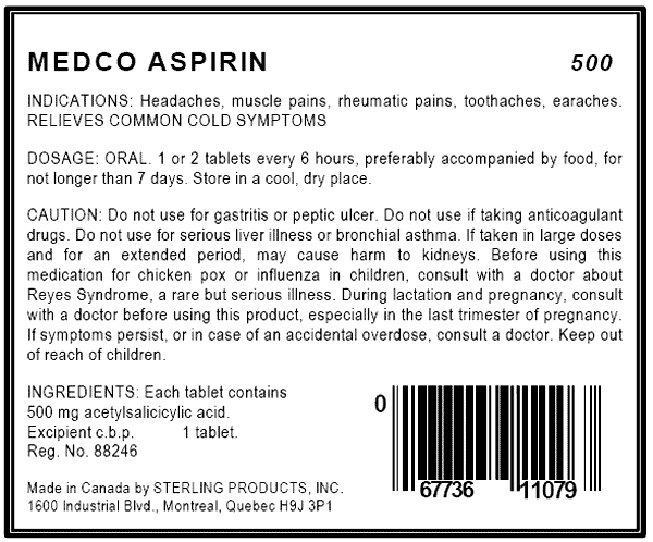 Copy of a medicin label for Aspirin