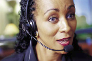 a woman on the phone in a contact centre