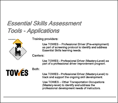 Essential Skills Assessment Tools — Applications