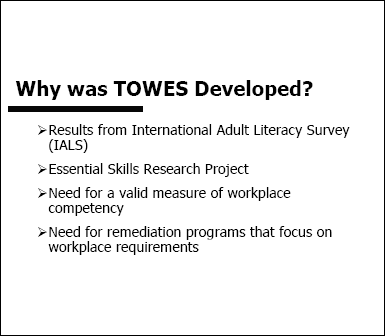 Why was TOWES Developed?