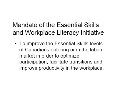 Mandate of the Essential Skills and Workplace Literacy Initiative