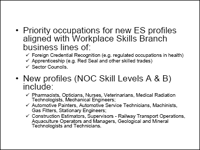 Priority occupations for new Essential Skills profiles.