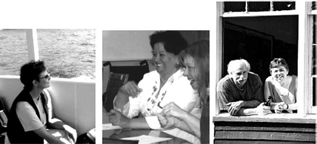 three photos of people