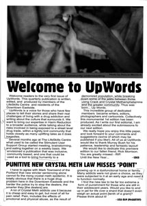 A page from the first issue of the quarterly publication UpWords.