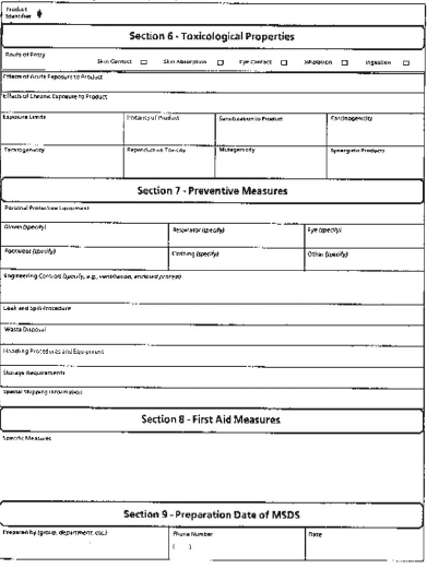 The MSDS contains toxicology properties, preventive measures, first aid measurer and preparation date of MSDS.