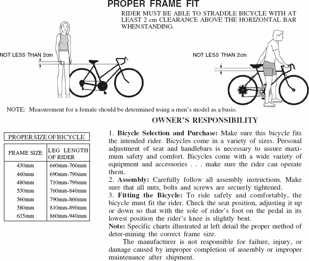 graphic of Page from Bicycle Owner's Manual