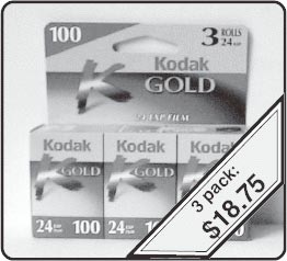 graphic of Kodak Film 3 pack Advertisement