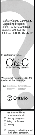 graphic: OLC-designed bookmark (reverse side)