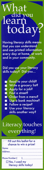 graphic: OLC-designed bookmark 'What did you learn today?'(front side)