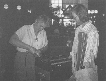 Alice and Mary setting up a display