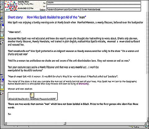Screen shot of an email