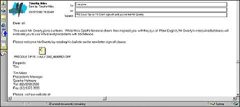 Screen shot of an email