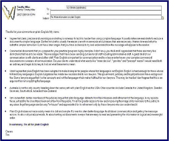 Screen shot of an email