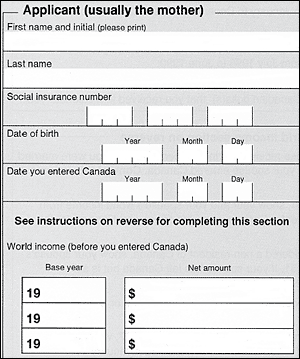 Applicant (usually the mother)