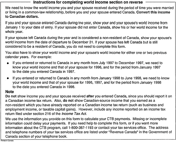 Instructions for completing world income section on reverse
