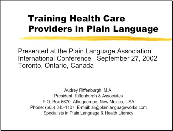 Training Health Care Providers in Plain Language - Slide 1