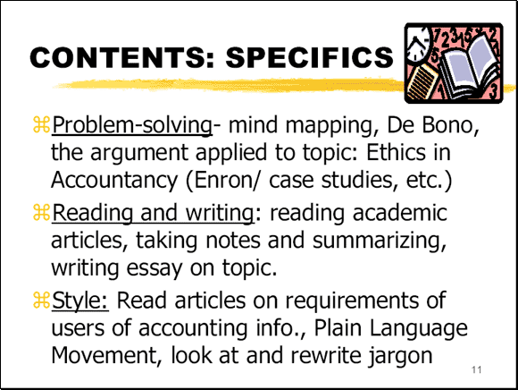 Contents: Specifics - Slide 11